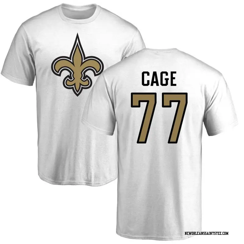 Men's New Orleans Saints ＃77 Jerron Cage White Name & Number Logo T-Shirt