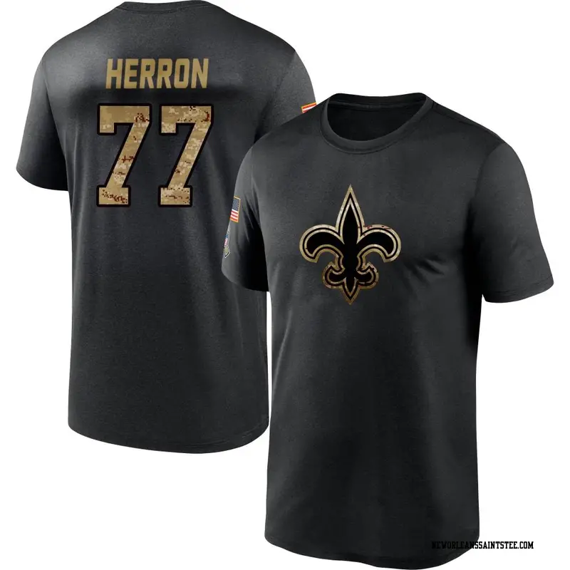 Men's New Orleans Saints ＃77 Justin Herron Black 2020 Salute To Service Performance T-Shirt