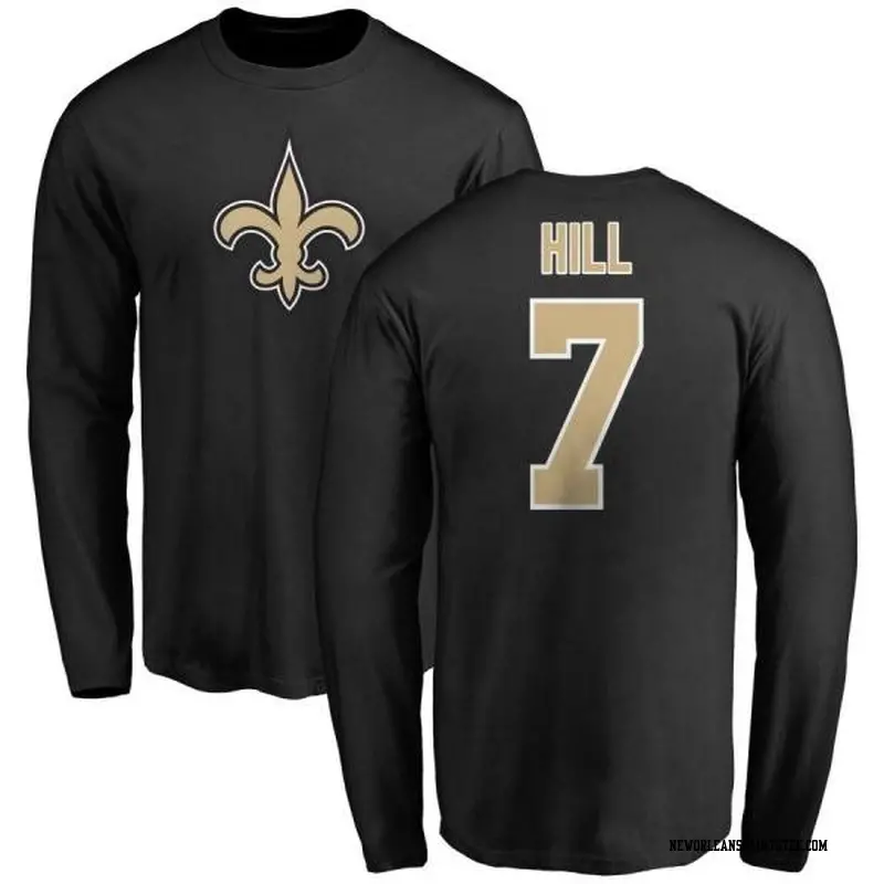 Youth New Orleans Saints ＃7 Taysom Hill Black Logo Long Sleeve T-Shirt